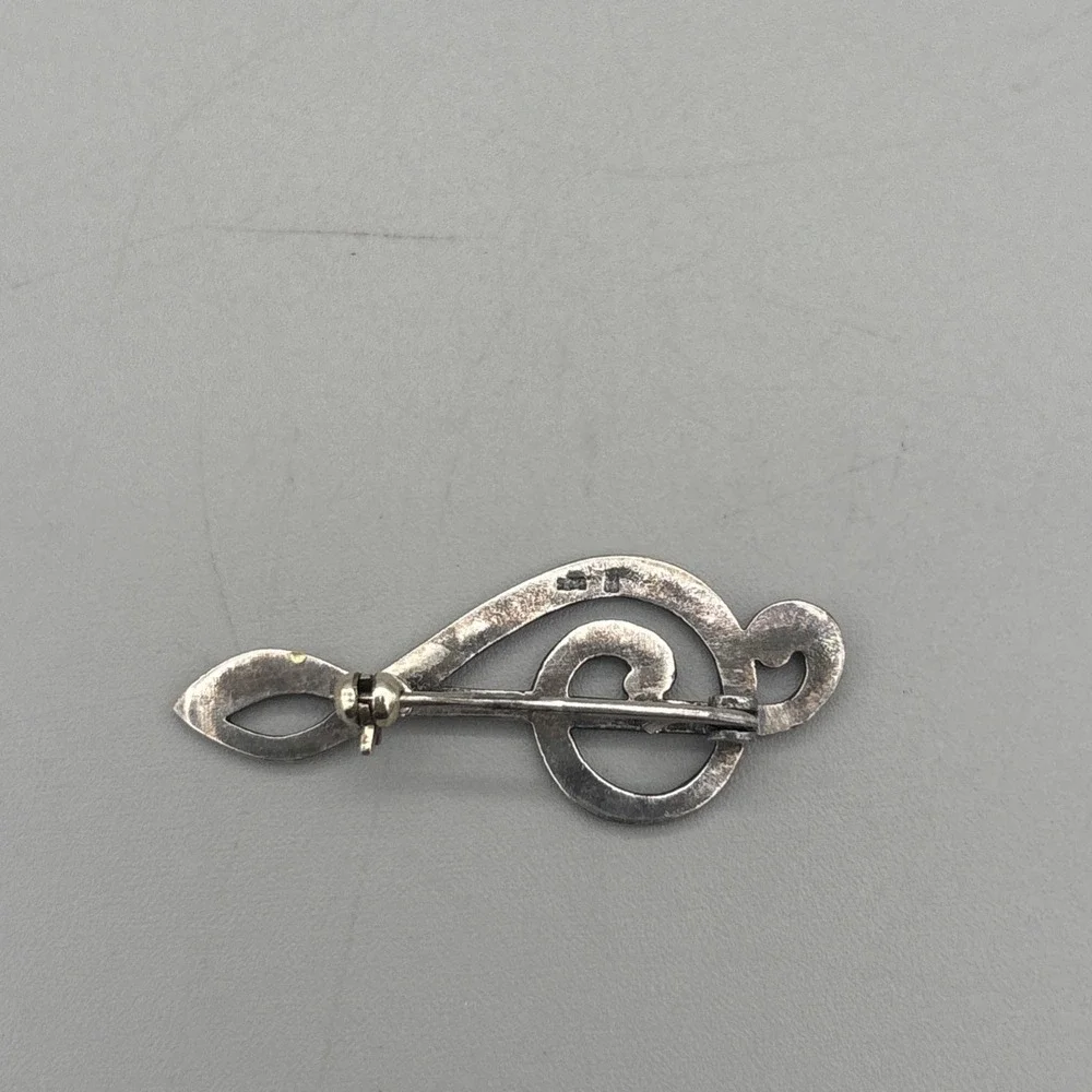 Sterling Silver‎ Marcasite Brooch Treble Clef Music Note 925 1.5